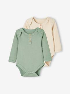 Baby-Body-Set van 2 babyrompertjes met lange mouwen honinggraat