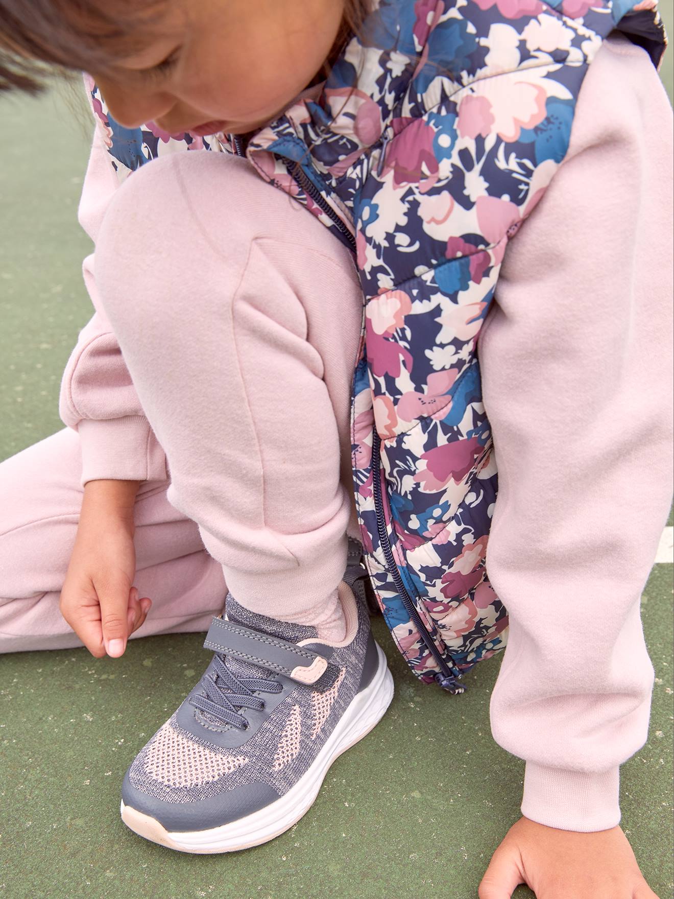 Ecologisch verantwoorde sneakers voor meisjes grijs/roze