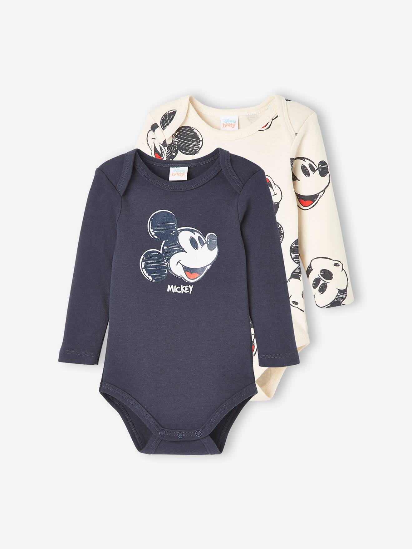 Set van 2 rompers voor babyjongens Disney® Mickey effen donkergrijs met versieri