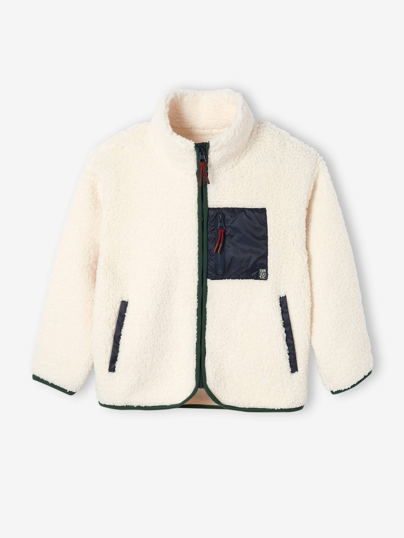 Jongenssweater met rits en sherpa. lichtbeige