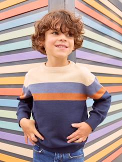 Jongens-Trui, vest, sweater-Trui met brede strepen voor jongens in fijn gebreide Oeko-Tex® stof