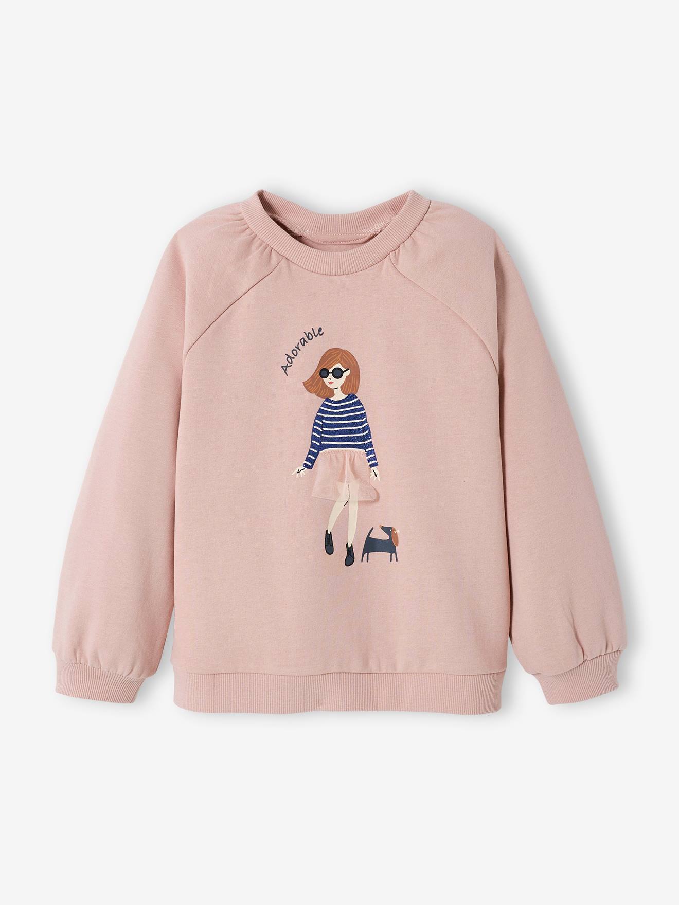 Meisjesachtig sweatshirt met fantasievolle meisjesdetails en geplooide mouwen roze