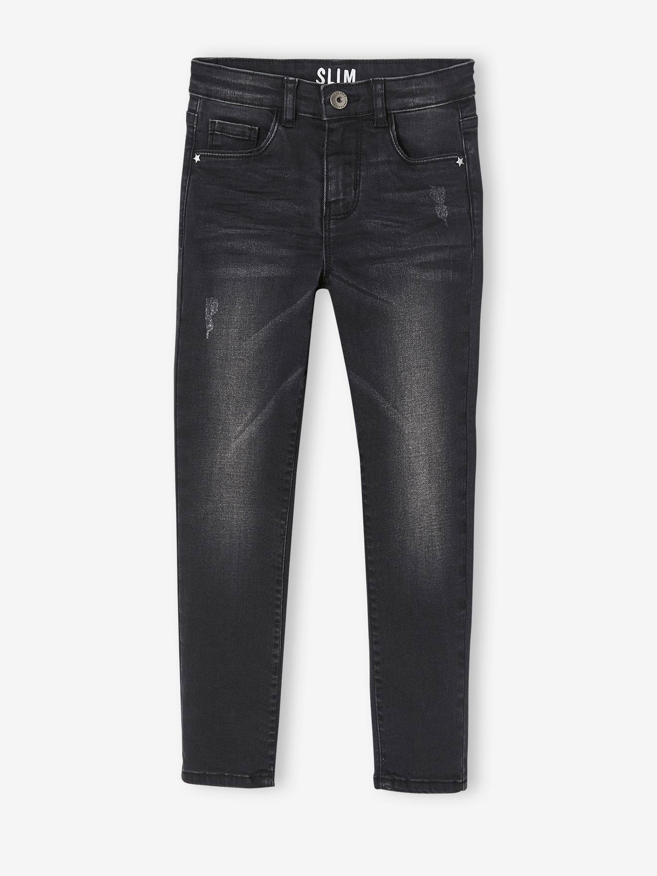 Slim fit meisjesjeans Morphologik "waterless" heupomtrek LARGE met gebruikssporen zwart denim