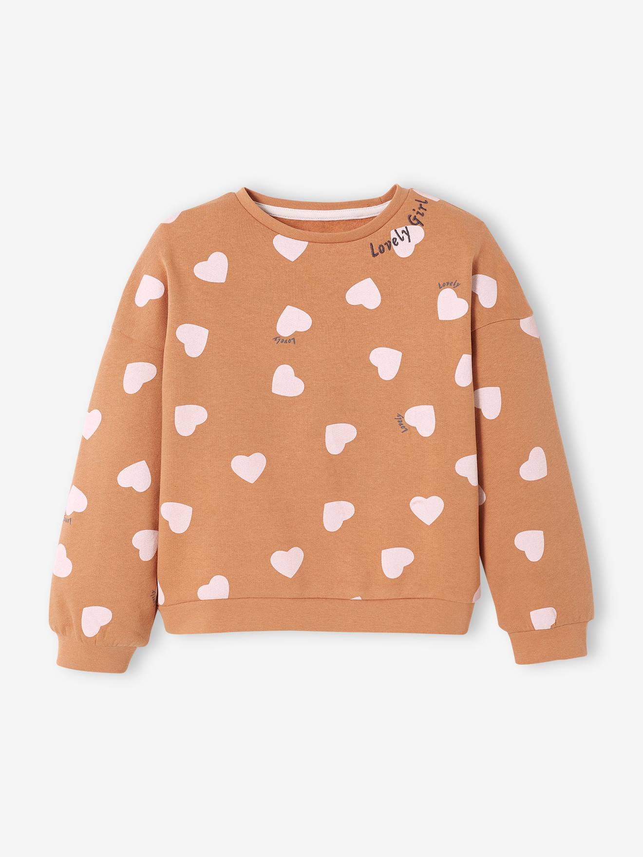 Decoratieve meisjessweater met hartjes of stippen karamel