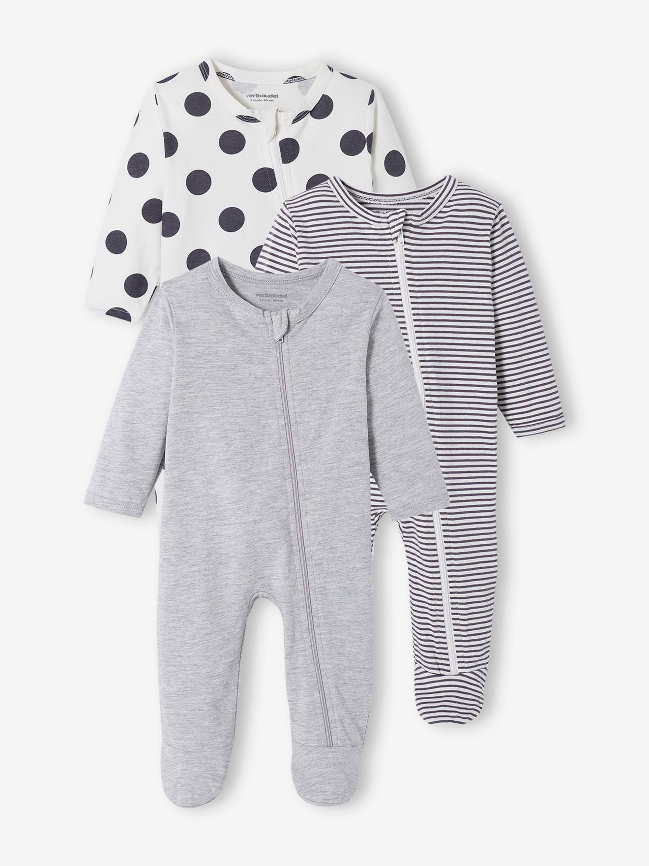 Set van 3 babypyjama's in jersey met ritssluiting set antraciet