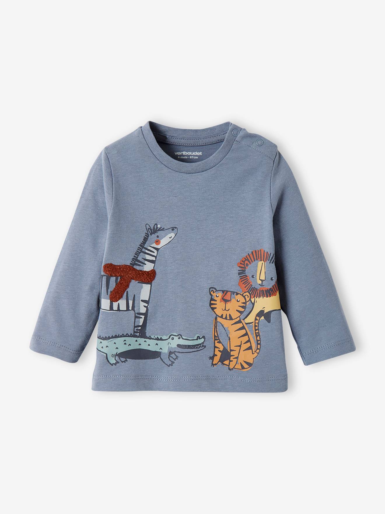 T-shirt voor jongensbaby met wilde dieren grijsblauw