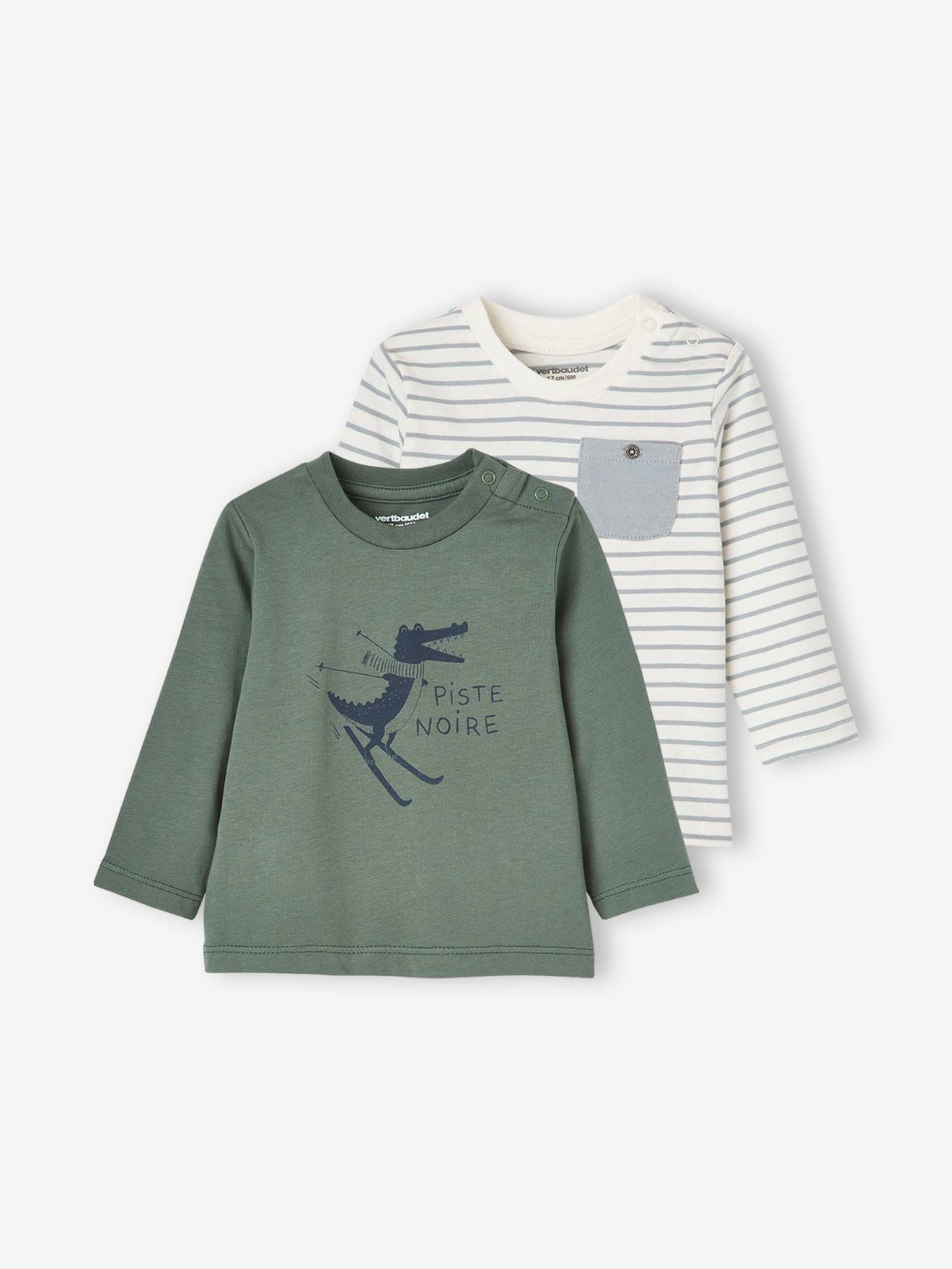 Set van 2 shirts met dierenmotief en strepen groene set