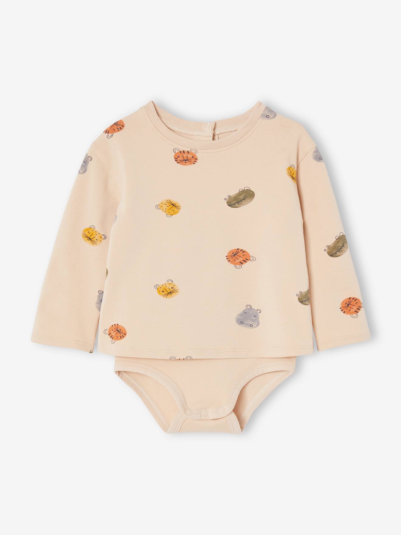 Baby T-shirt-body met lange mouwen goudbeige