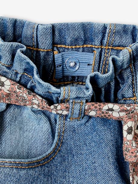 Paperbag jeans met bloemenriem voor meisjes denimgrijs+onbewerkt denim+stone - vertbaudet enfant 