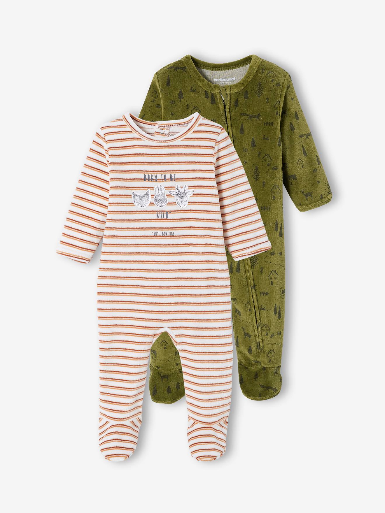 Set met 2 fluwelen slaappakjes "bos" voor babyjongen set kaki