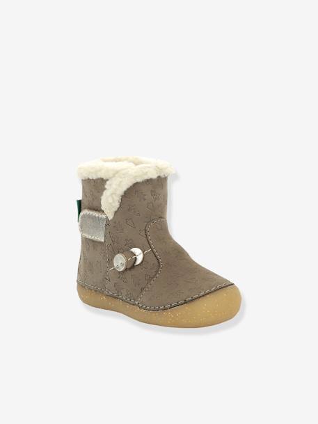 Leren enkellaarsjes voor babymeisjes So Windy KICKERS® 1ste stapjes beige+marineblauw+rozen - vertbaudet enfant 