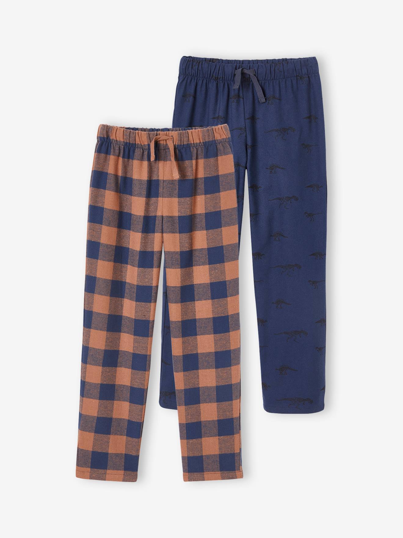 Set met 2 pyjamabroeken in flanel voor jongens set bruin en blauw