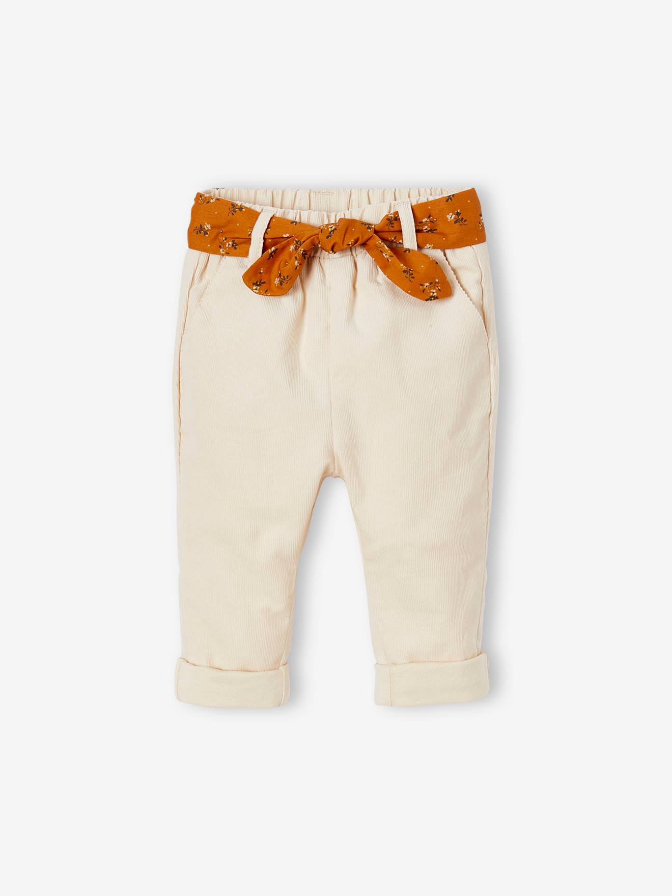 Babybroek van fluweel met stoffen riem lichtbeige