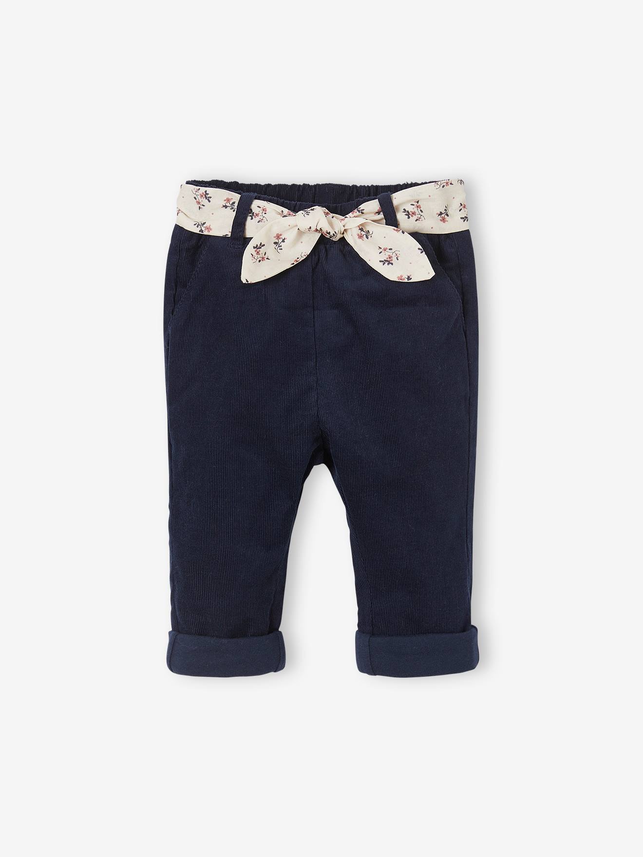 Babybroek van fluweel met stoffen riem inktzwart