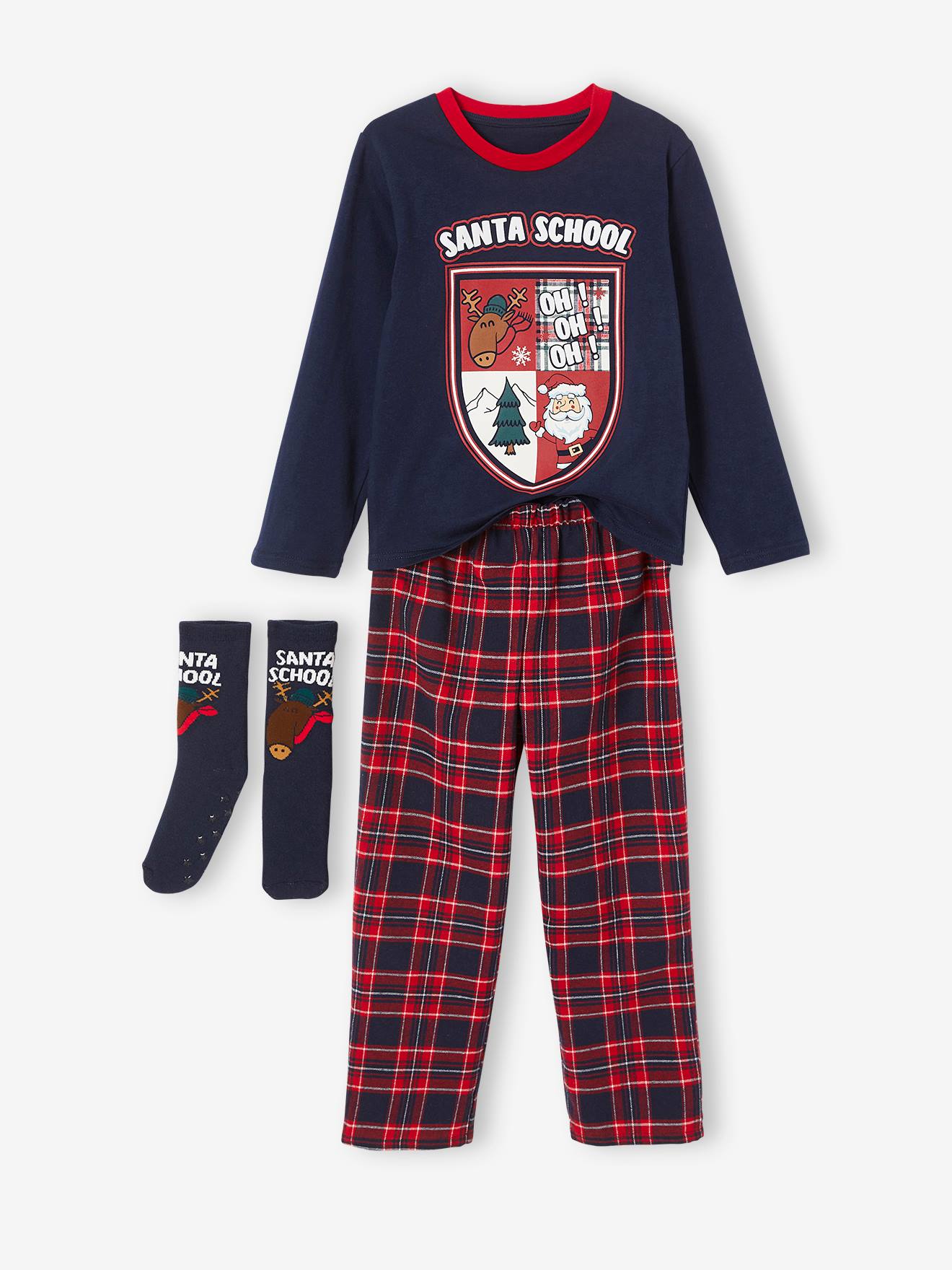 Kerstset met pyjama + sokken jongen marine