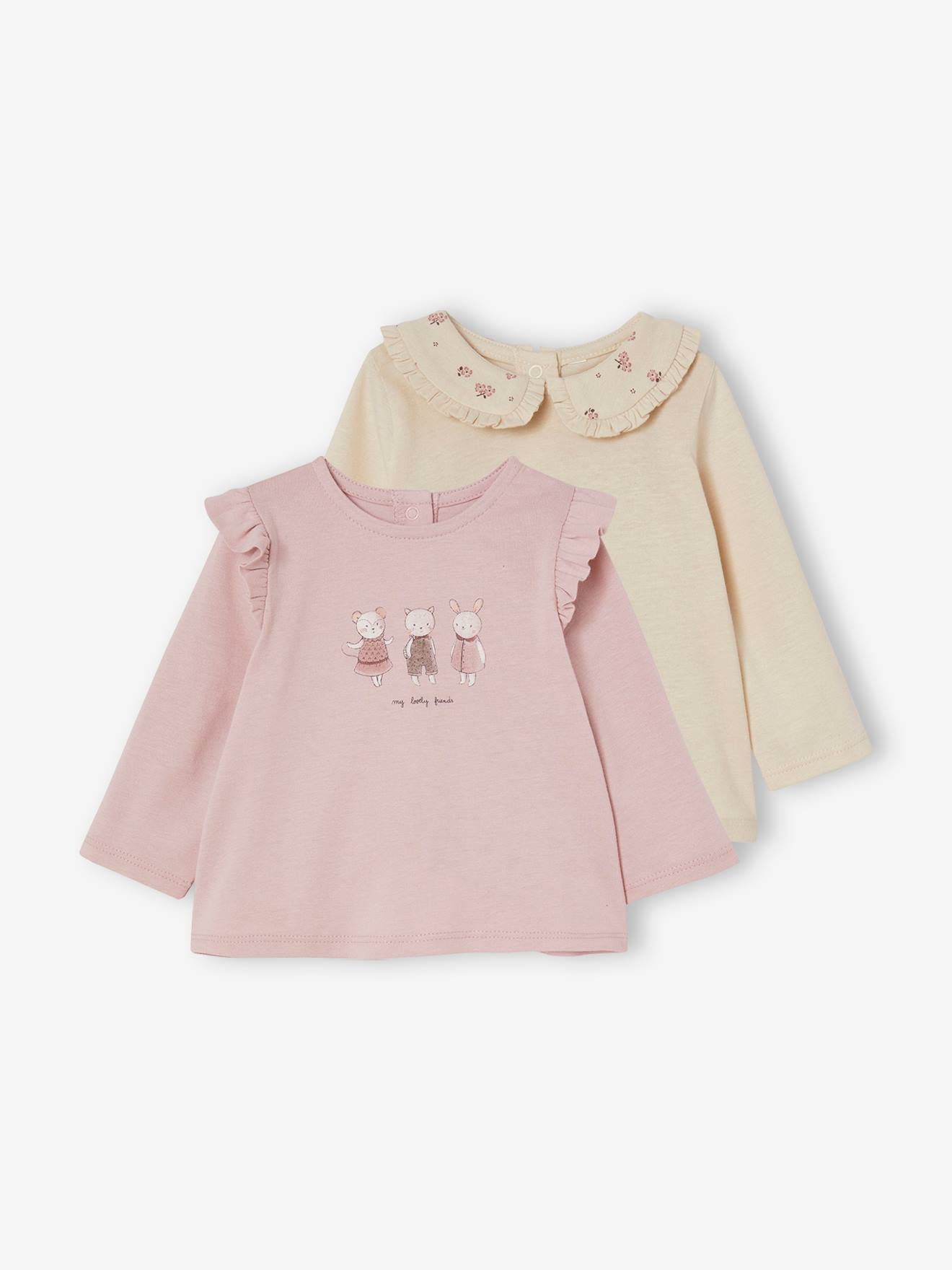 Set van 2 romantische baby-T-shirts met lange mouwen lichtroze
