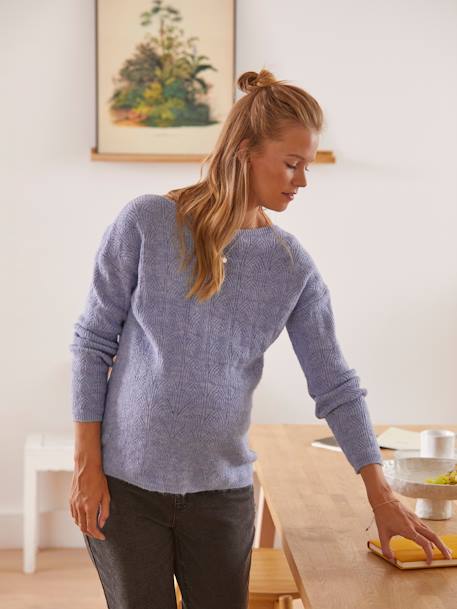 Omkeerbare trui voor/achter de zwangerschap en borstvoeding gemêleerd grijs+Lavendelblauw - vertbaudet enfant 