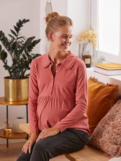 Zwangerschapskleding-T-shirt blouse kraag met ruches zwangerschap en borstvoeding