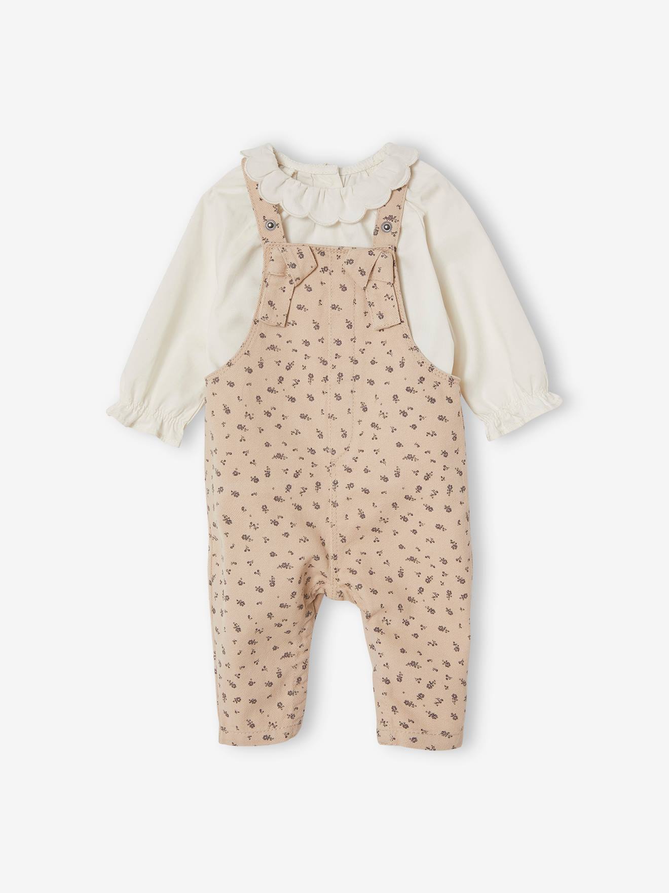 Babyset blouse en tuinbroek met print ivoor