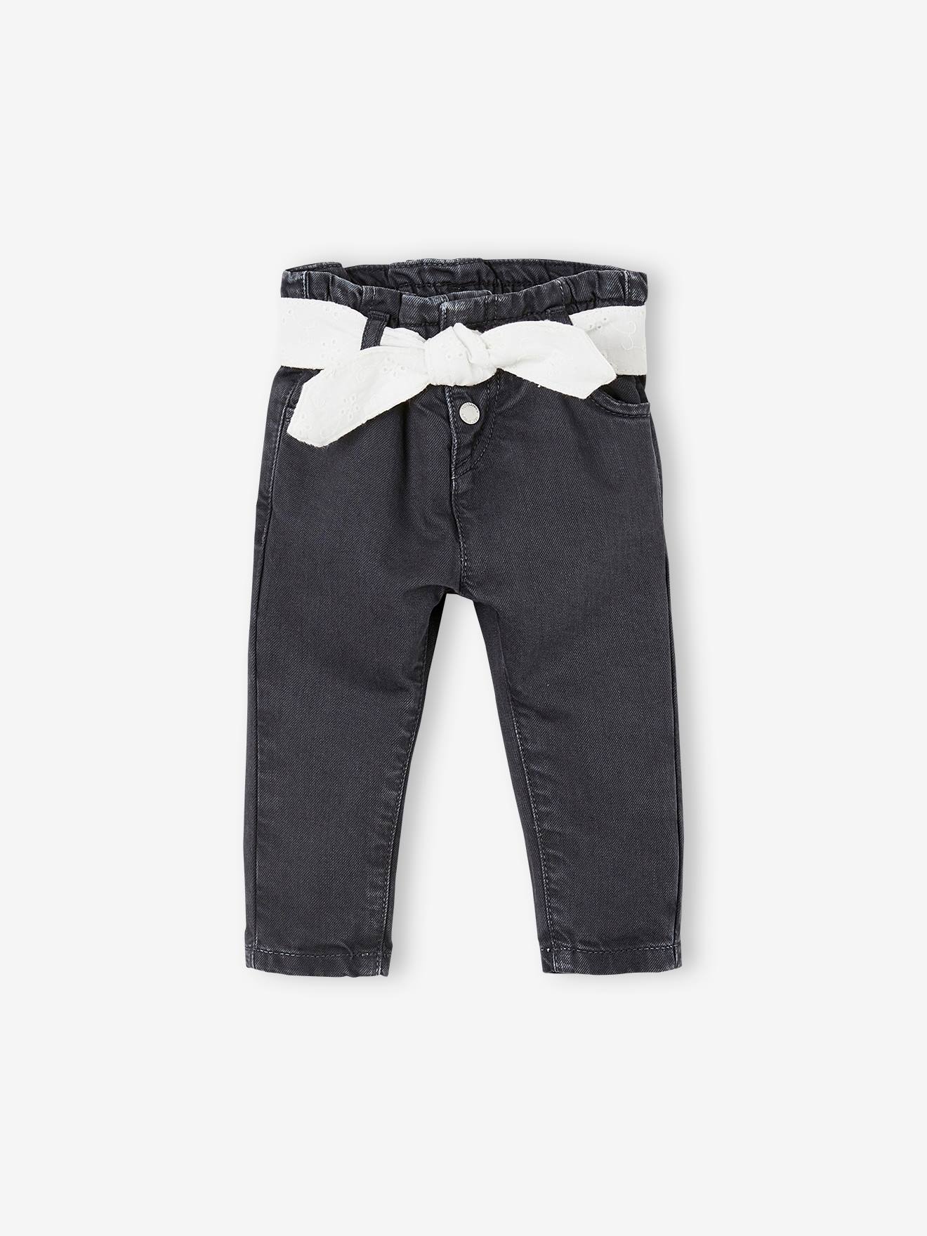 Baby jeans met riem van Engels borduurwerk grijs denim