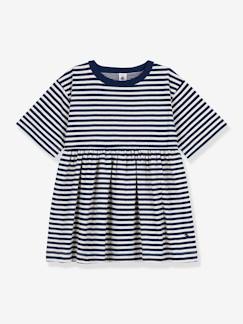 Meisje-Gestreepte kinderjurk met 3/4-mouwen van katoen PETIT BATEAU