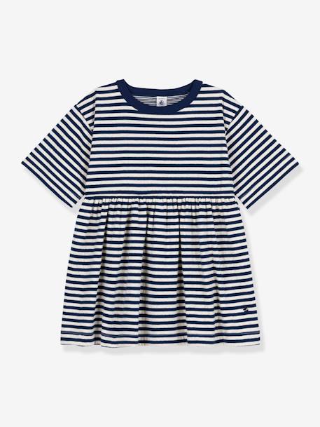 Gestreepte kinderjurk met 3/4-mouwen van katoen PETIT BATEAU blauw - vertbaudet enfant 