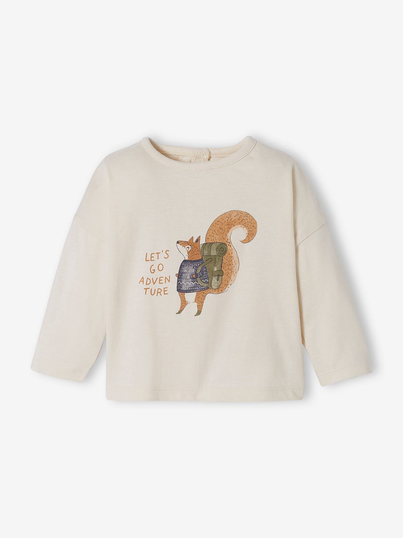 Baby T-shirt met lange mouwen en eekhoorntje ecru