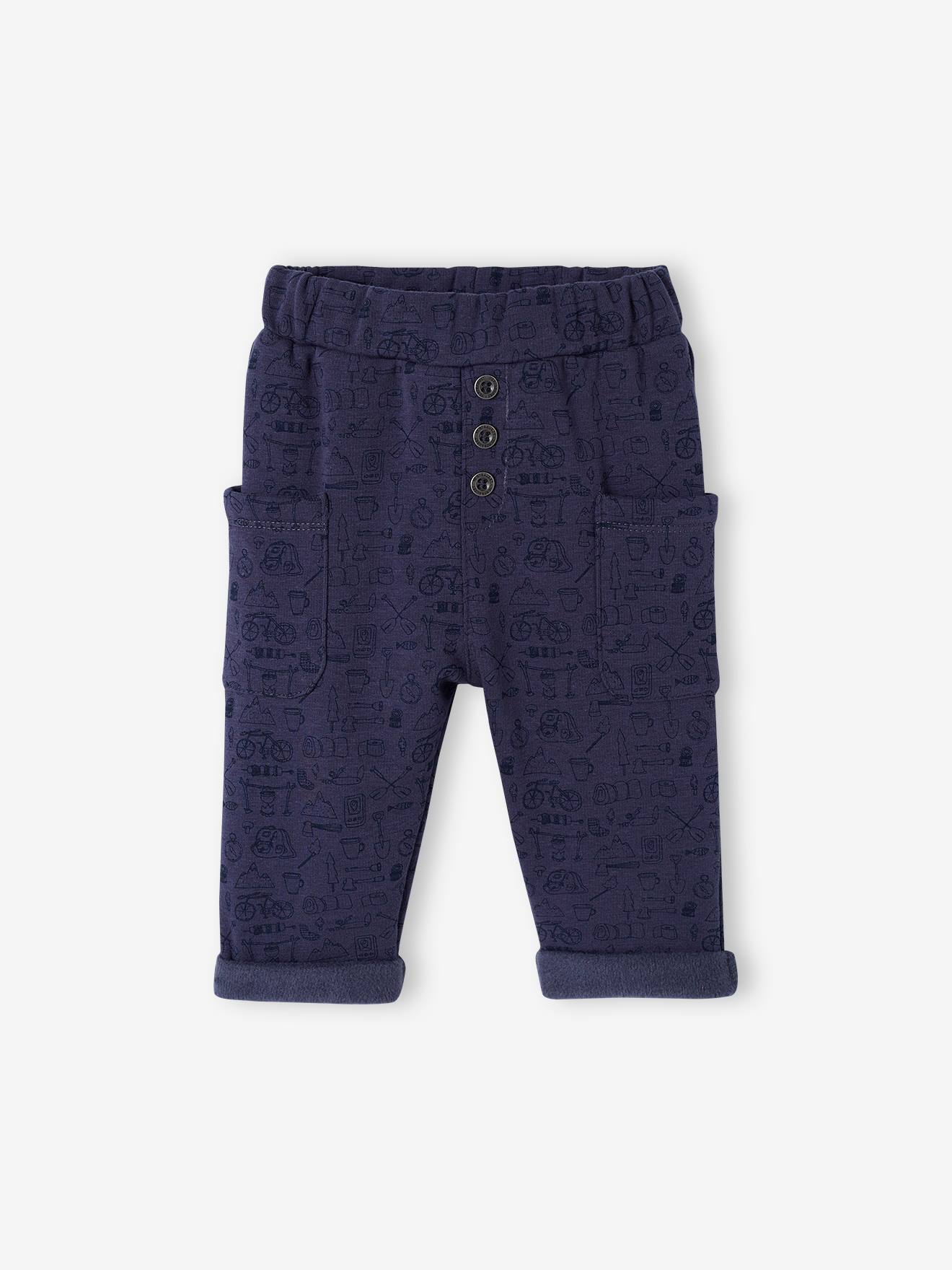 Broek voor baby's van bedrukt molton bedrukt marineblauw