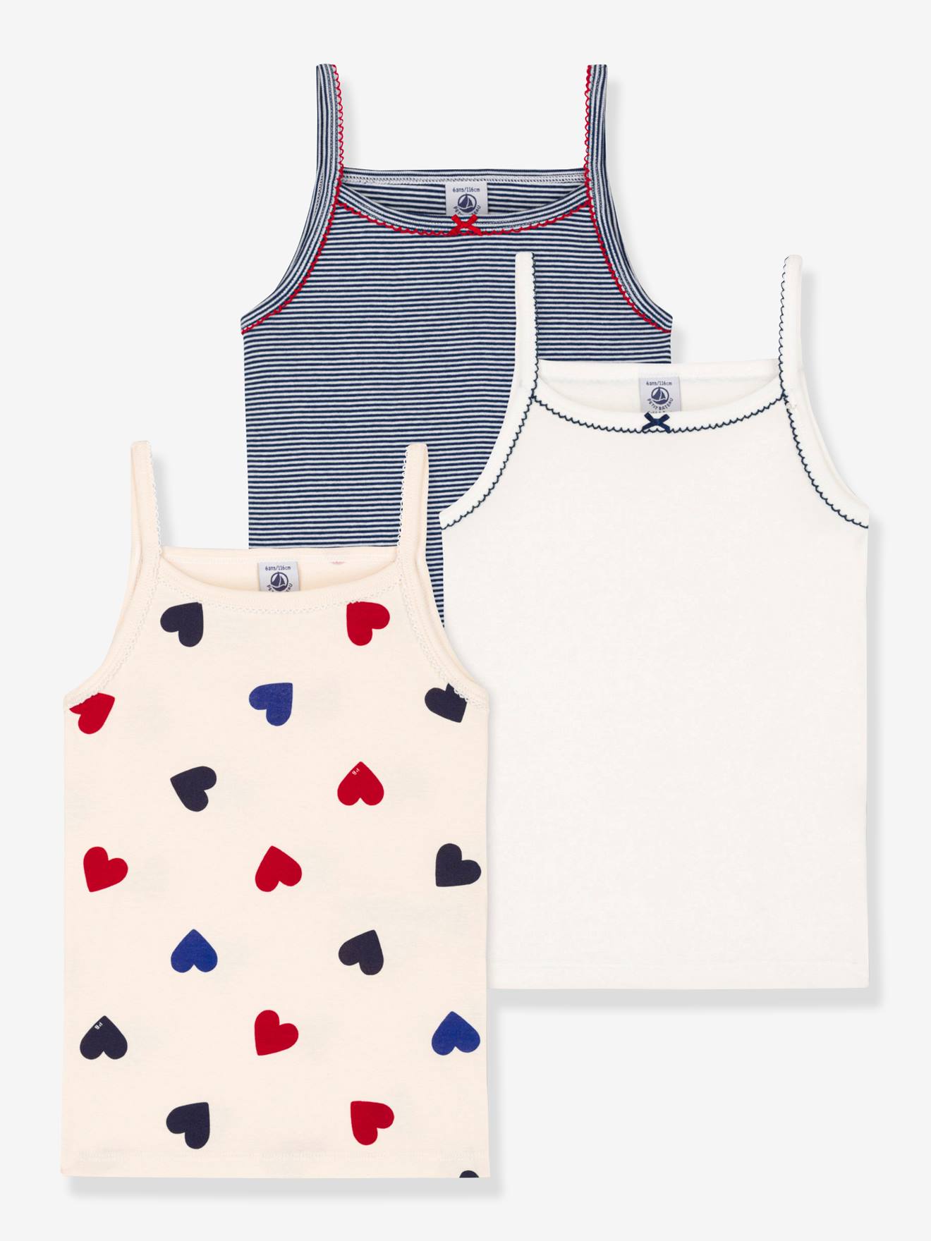 Set van 3 hartjeshemden met bretellen voor kleine meisjes - PETIT BATEAU wit