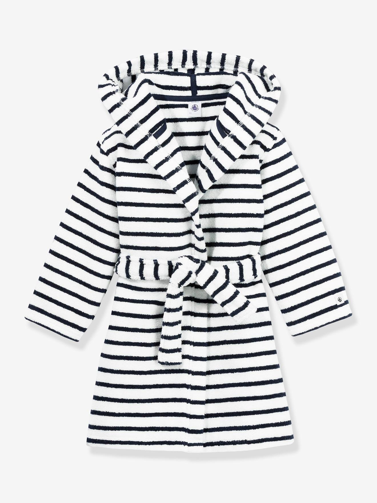 Gestreepte badstof kinderbadjas PETIT BATEAU ecru