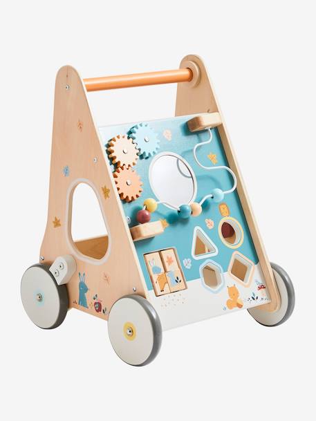 Loopwagen met houten remmen hout+rozen+wit - vertbaudet enfant 