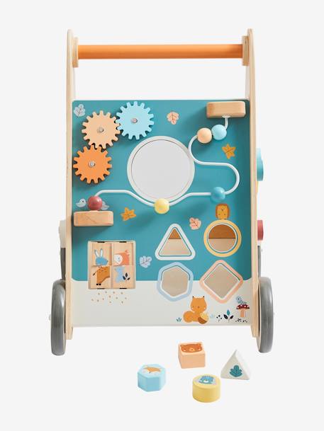 Loopwagen met houten remmen hout+rozen+wit - vertbaudet enfant 