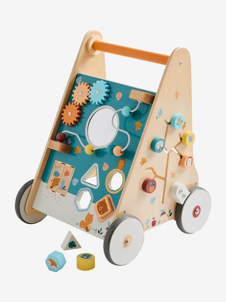 Loopwagen met houten remmen hout+rozen+wit - vertbaudet enfant 