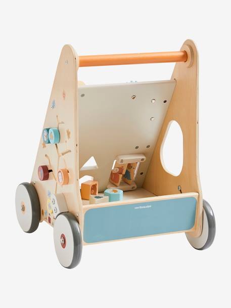 Loopwagen met houten remmen hout+rozen+wit - vertbaudet enfant 