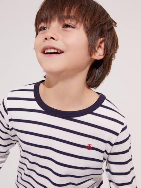 Gestreepte pyjama jongen PETIT BATEAU ecru - vertbaudet enfant 