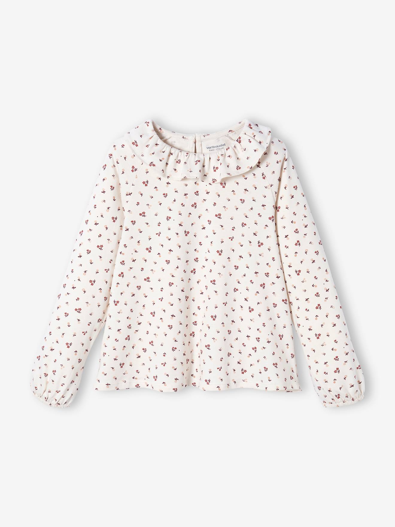 Shirtblouse met kraag en bloemenprint voor meisjes lichtbeige print
