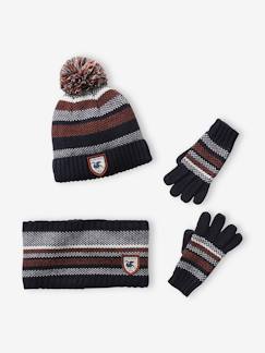 Jongens-Accessoires-Muts, sjaal, handschoenen-Gestreepte set van muts + snood + handschoenen voor jongens