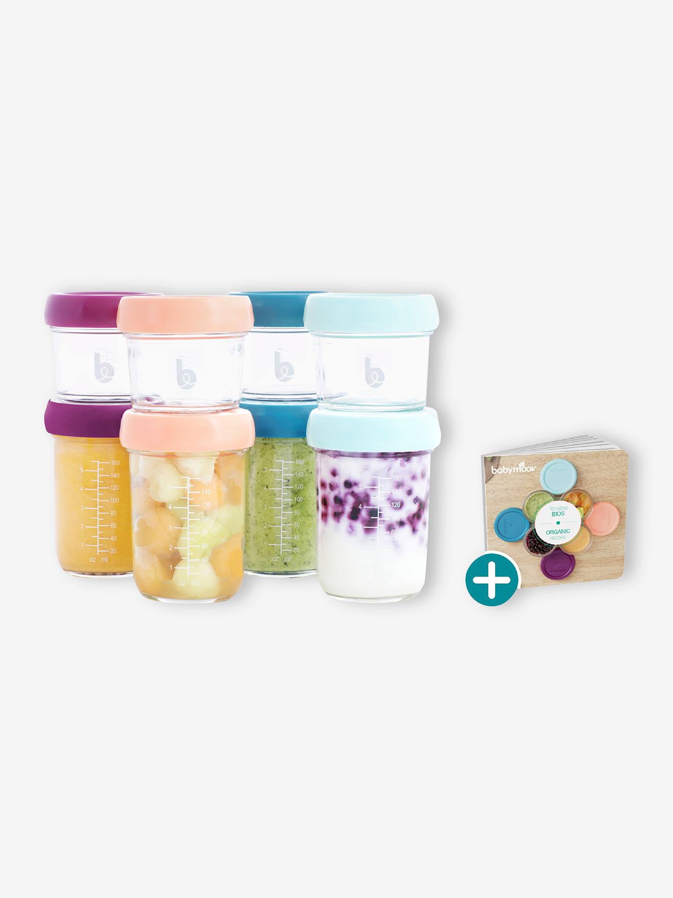8 glazen multi-bewaarpotjes 4 x 120 ml + 4 x 240 ml BABYMOOV meerkleurig afbeelding