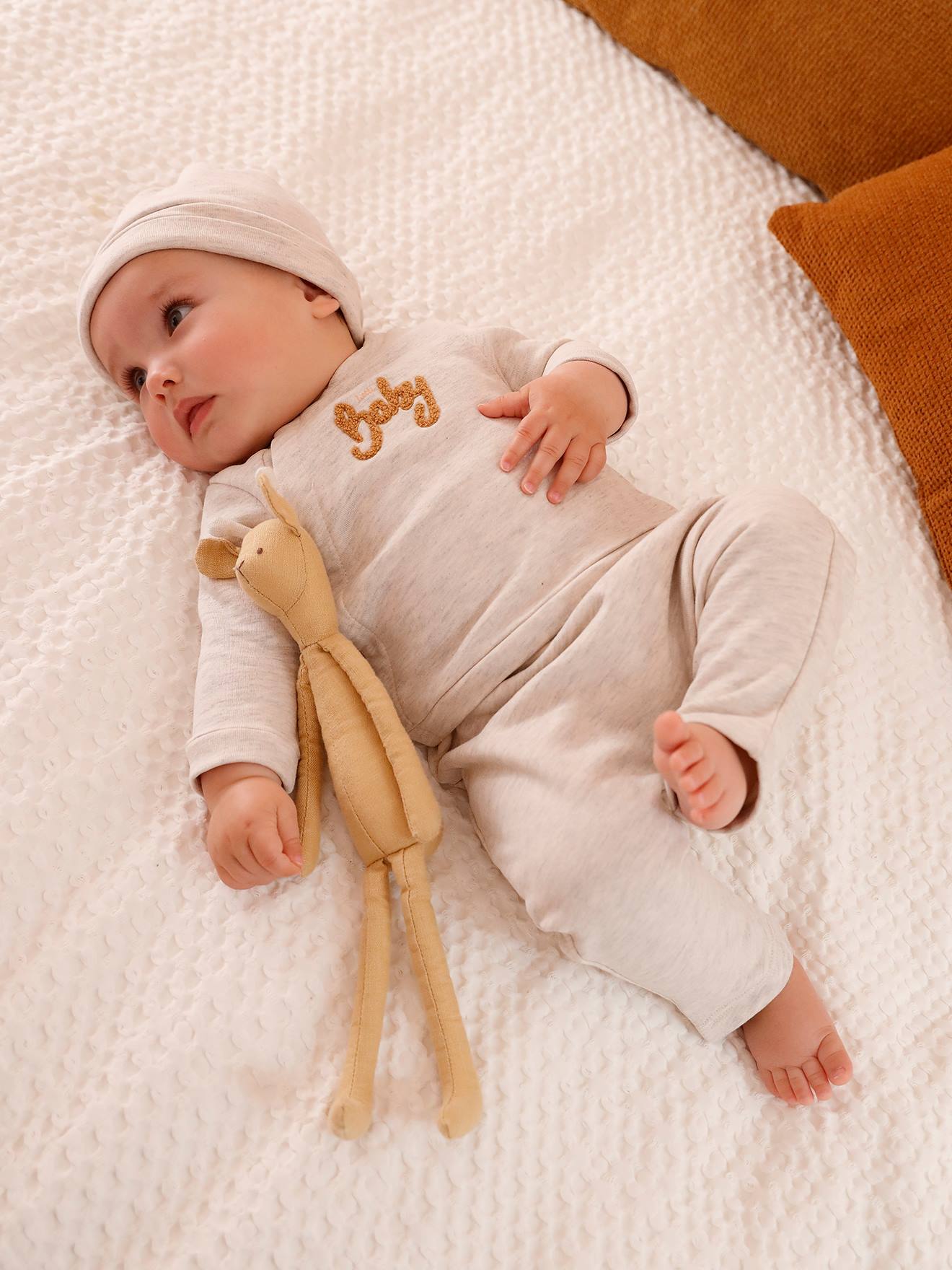3-delige babyset in fleece gechineerd beige