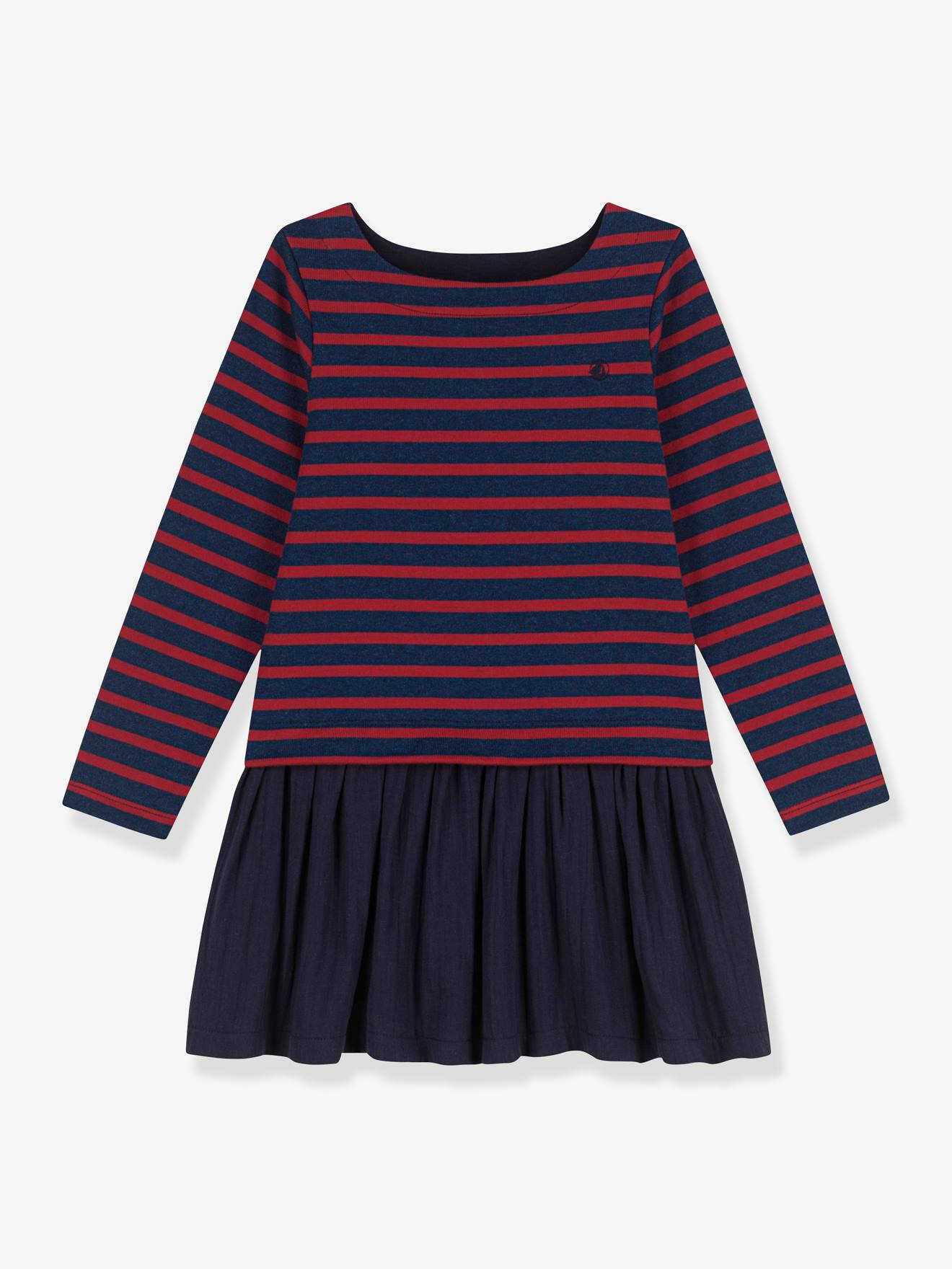 Gestreepte jurk in dik katoen en katoengas PETIT BATEAU. blauw