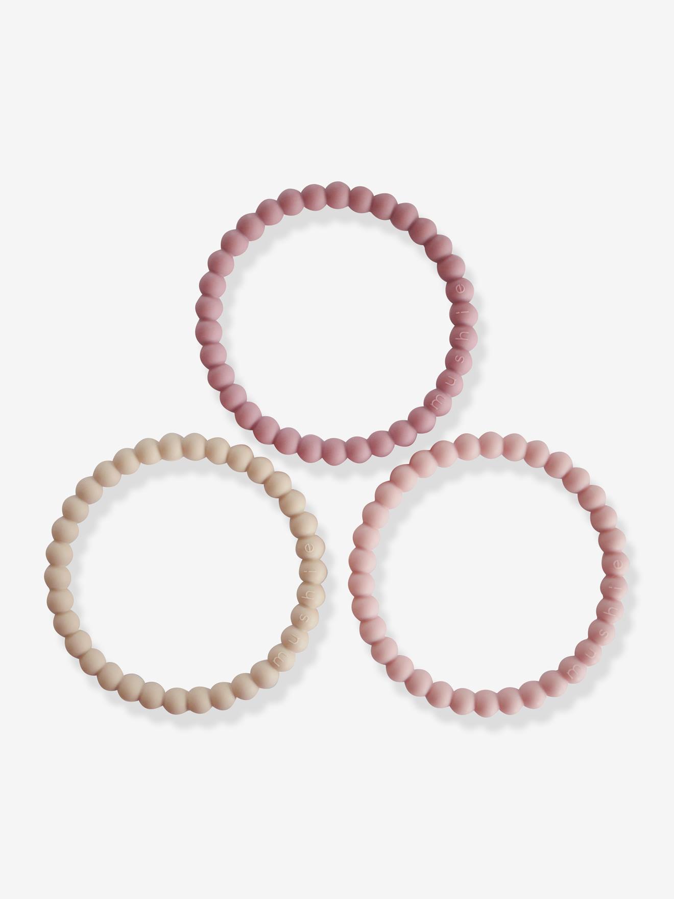 Mushie - Set van 3 Siliconen Bijtring Armbanden - Bijtringen - Linen-Peony-PalePink