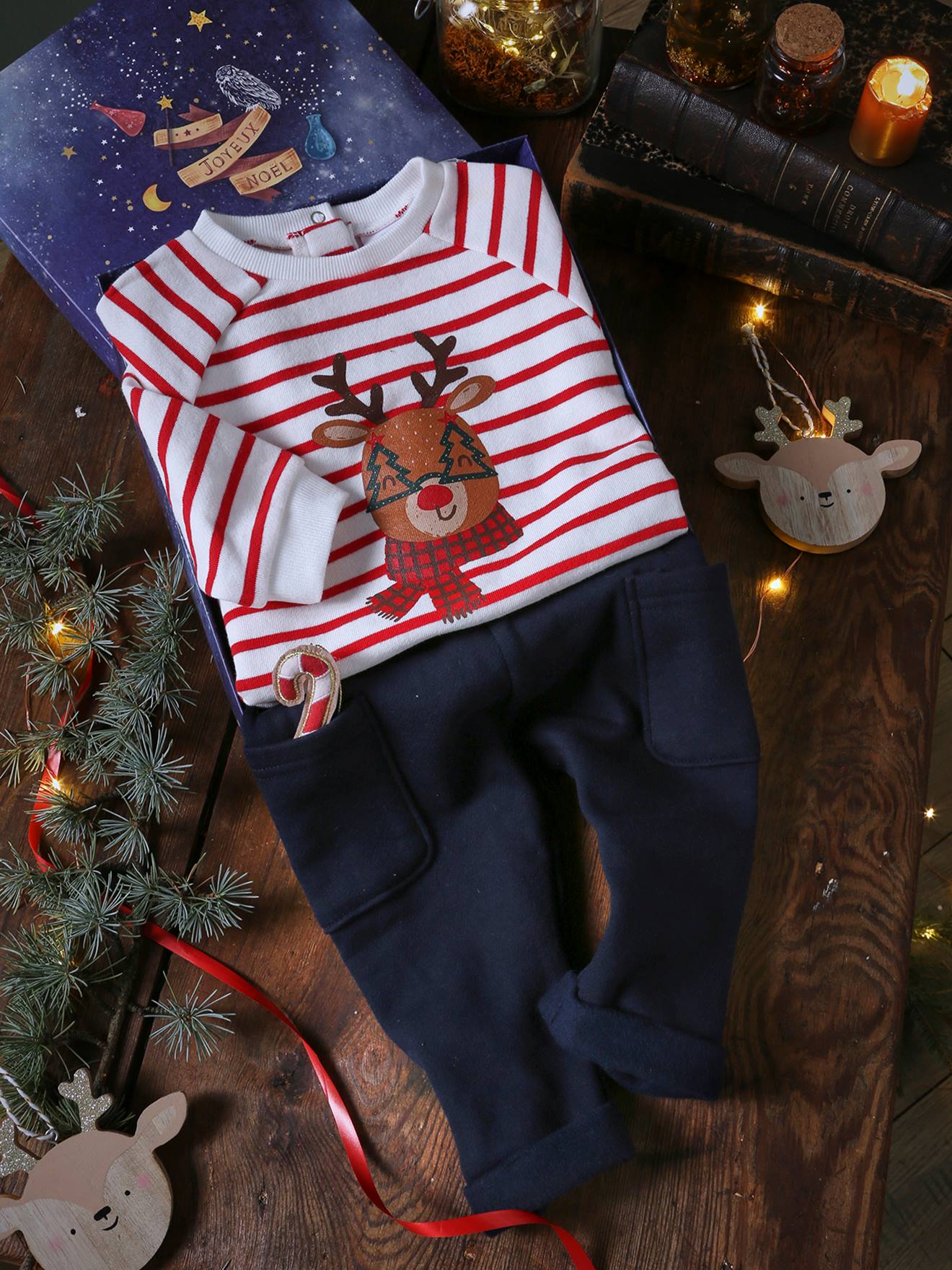 Kerstcadeau set babytrui en broek ecru