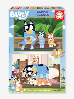 Speelgoed-Educatief speelgoed-Puzzels-2 Super Puzzels 16 stukjes hout - Bluey - EDUCA