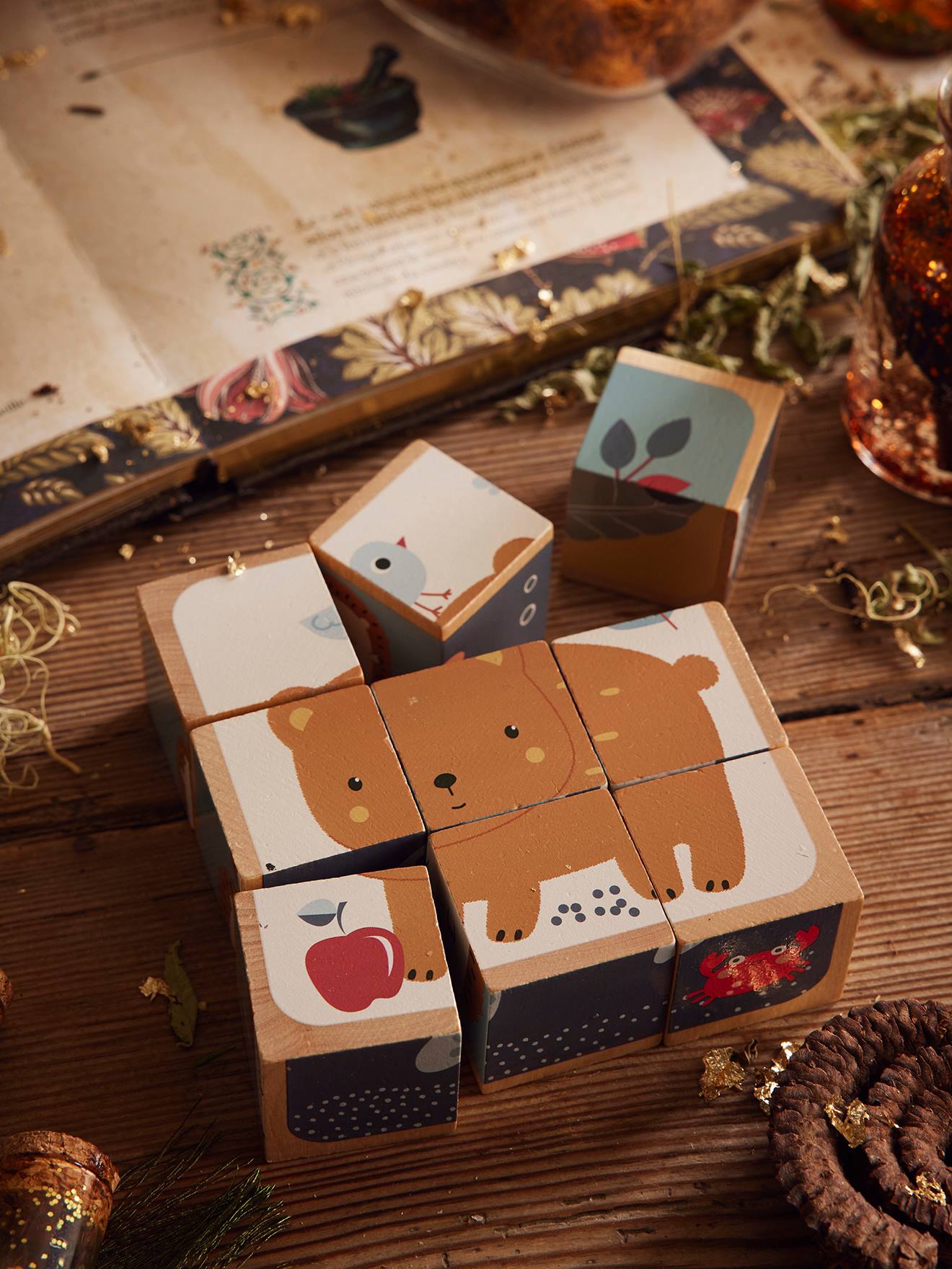 FSCยจ houten dieren puzzelblokjes beige