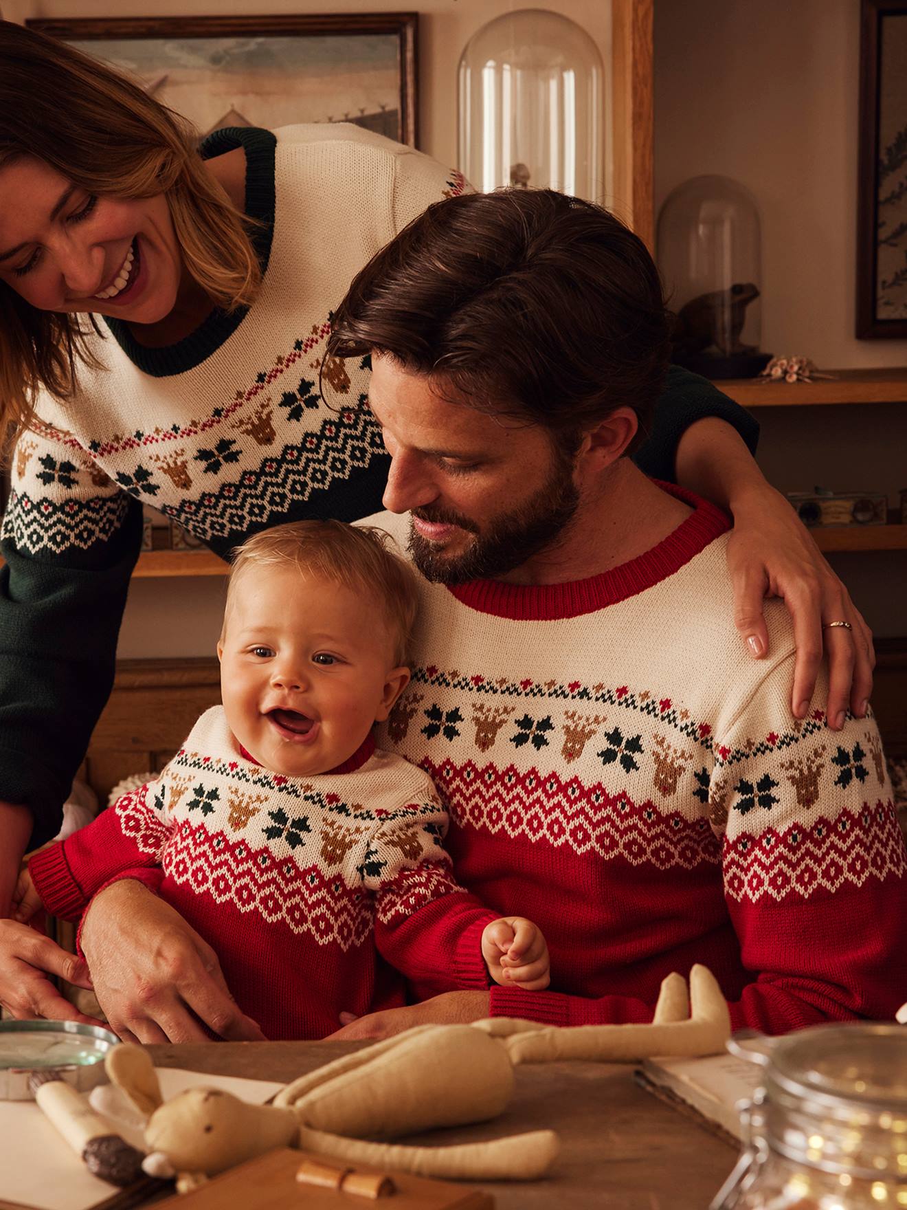 Jacquardtrui voor volwassenen, speciale familie kerstcapsule rood