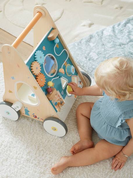 Loopwagen met houten remmen hout+rozen+wit - vertbaudet enfant 