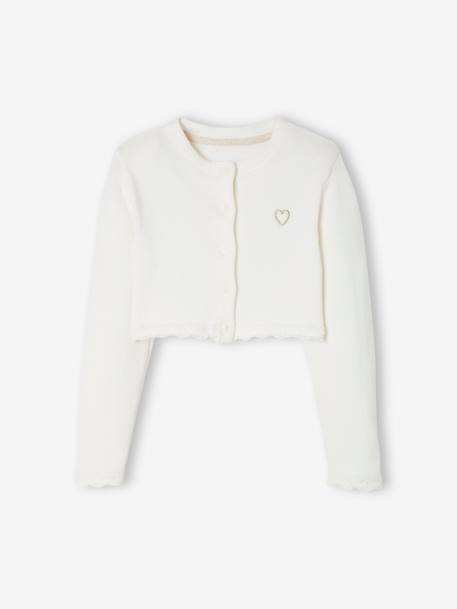 Kort meisjesvest met stikseldetails ecru+grijsblauw+lichtroze - vertbaudet enfant 