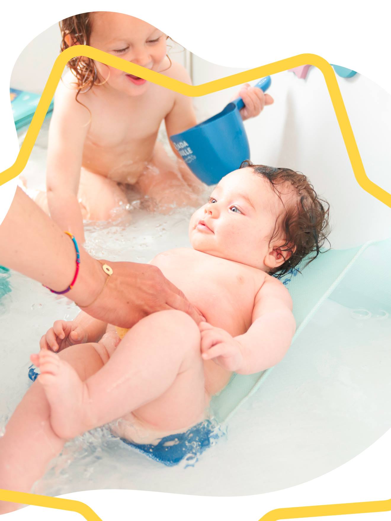 Ergonomisch en speels badzitje BADABULLE blauw wit afbeelding