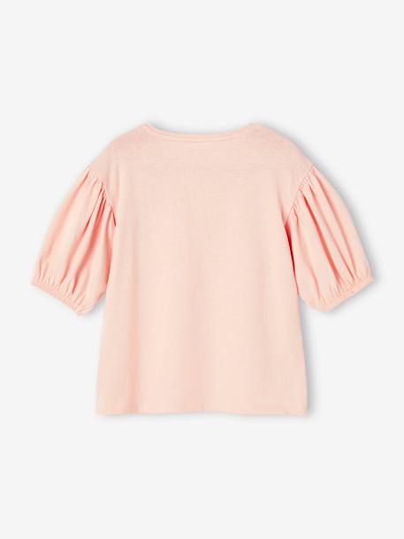 Meisjes t-shirt met bolletjesmouw en fruitmotief op de borst ecru+lichtroze - vertbaudet enfant 