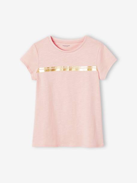 Iriserend gestreept sportshirt voor meisjes ecru+lila+roze (poederkleur) - vertbaudet enfant 